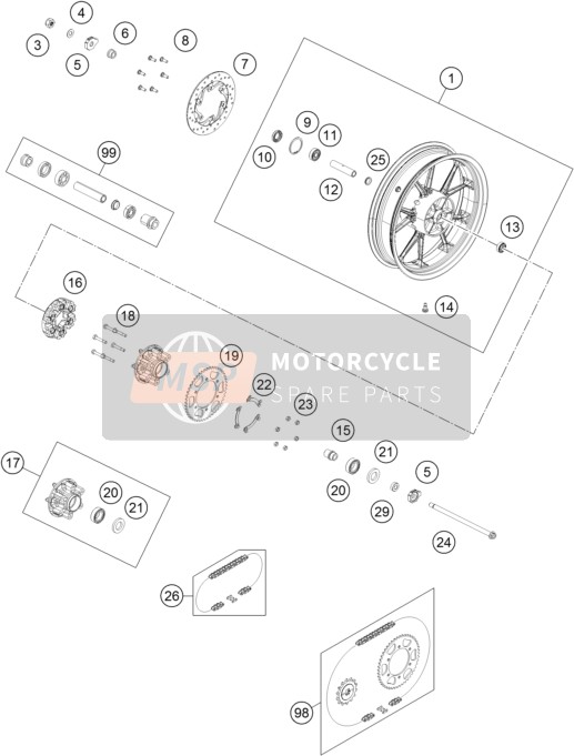 KTM RC 200, white, w/o ABS Thailand 2019 Hinterrad für ein 2019 KTM RC 200, white, w/o ABS Thailand