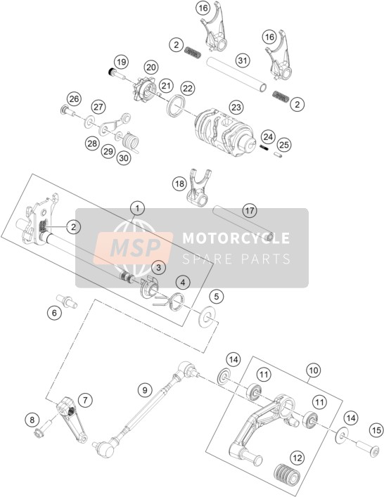 KTM RC 200, white, w/o ABS Thailand 2019 Schakelmechanisme voor een 2019 KTM RC 200, white, w/o ABS Thailand