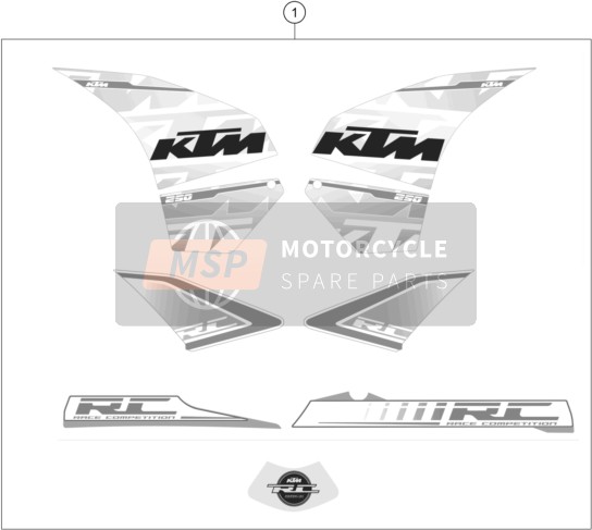KTM RC 250 WHITE ABS B.D. Europe 2015 Sticker voor een 2015 KTM RC 250 WHITE ABS B.D. Europe
