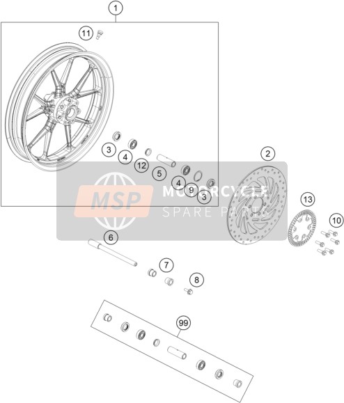 KTM RC 250 WHITE ABS B.D. Europe 2015 Front Wheel for a 2015 KTM RC 250 WHITE ABS B.D. Europe