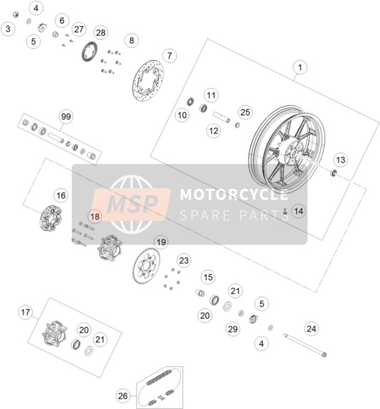 KTM RC 250 WHITE ABS CKD Thailand 2015 Rear Wheel for a 2015 KTM RC 250 WHITE ABS CKD Thailand