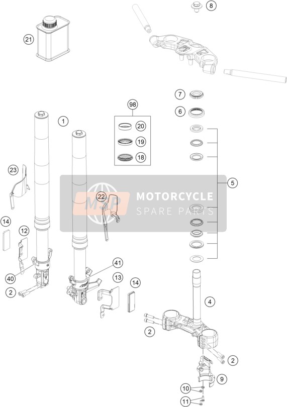 KTM RC 390, black - B.D. USA 2018 Front Fork, Triple Clamp for a 2018 KTM RC 390, black - B.D. USA