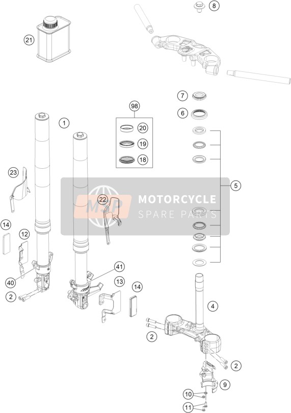 KTM RC 390, black - B.D. USA 2019 Voorvork, Kroonplaat set for a 2019 KTM RC 390, black - B.D. USA