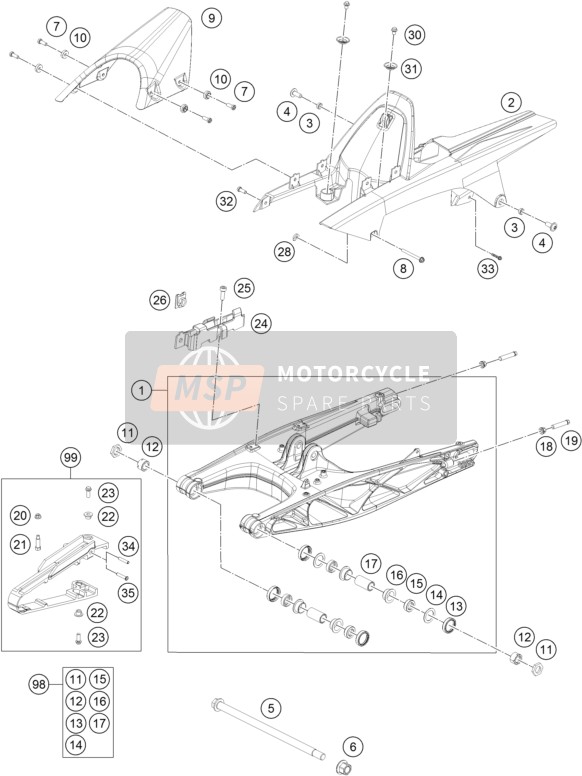 KTM RC 390, black - B.D. USA 2017 Swing Arm for a 2017 KTM RC 390, black - B.D. USA