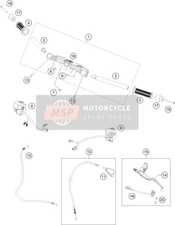 KTM RC 390 WHITE ABS B.D. Japan 2016 Guidon, Les contrôles pour un 2016 KTM RC 390 WHITE ABS B.D. Japan