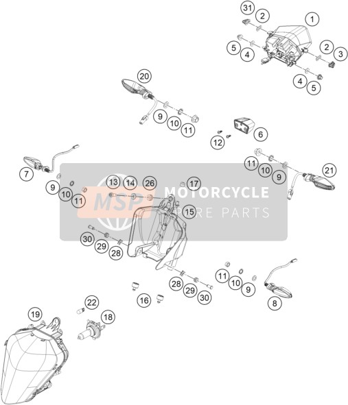 KTM 200 Duke, white TH 2020 Système d'éclairage pour un 2020 KTM 200 Duke, white TH