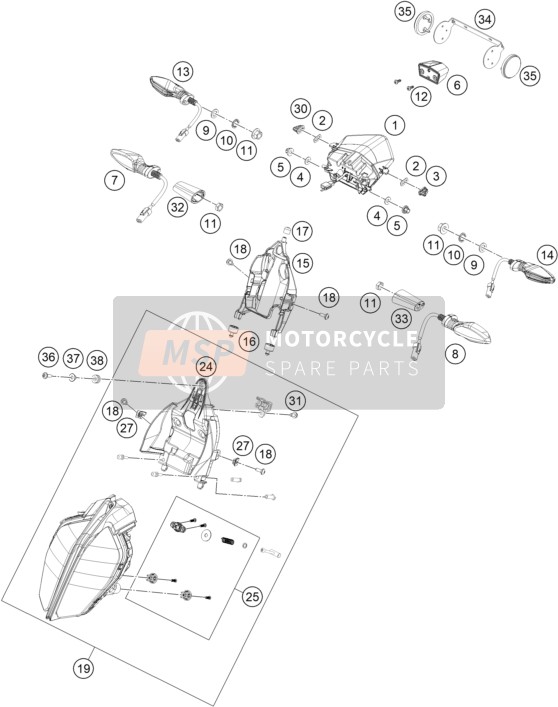 KTM 200 Duke, white - B.D. US 2020 Sistema de iluminación para un 2020 KTM 200 Duke, white - B.D. US