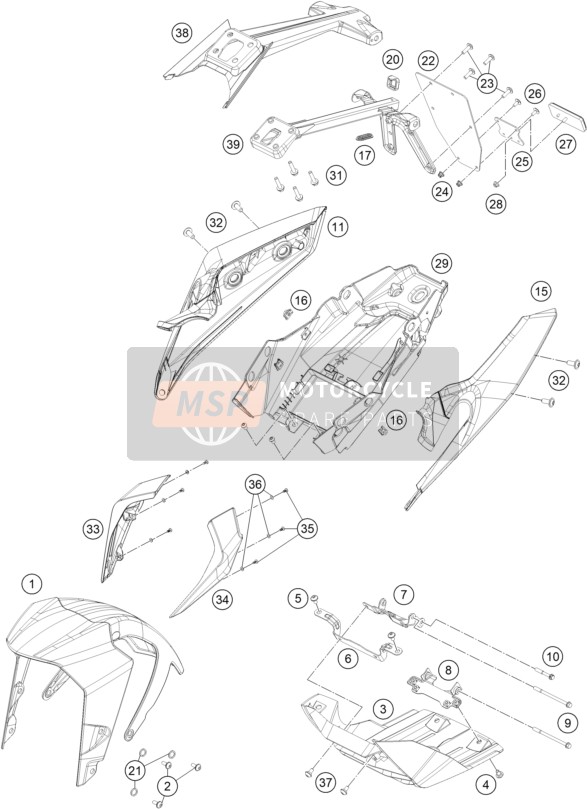 KTM 125 Duke, white EU 2020 Maske, Frontverkleidung für ein 2020 KTM 125 Duke, white EU