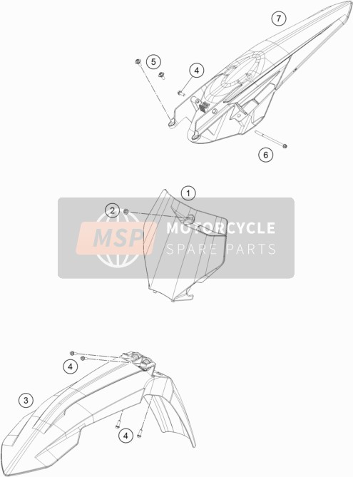 KTM 125 XC US 2021 Máscara, Guardabarros para un 2021 KTM 125 XC US