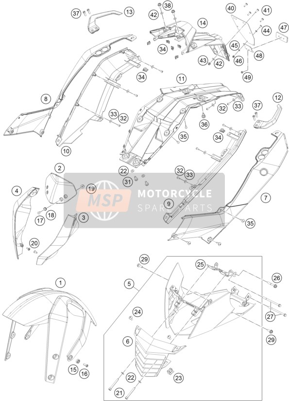 KTM 200 Duke, orange, ABS - CKD BR 2020 Masker, Spatborden voor een 2020 KTM 200 Duke, orange, ABS - CKD BR