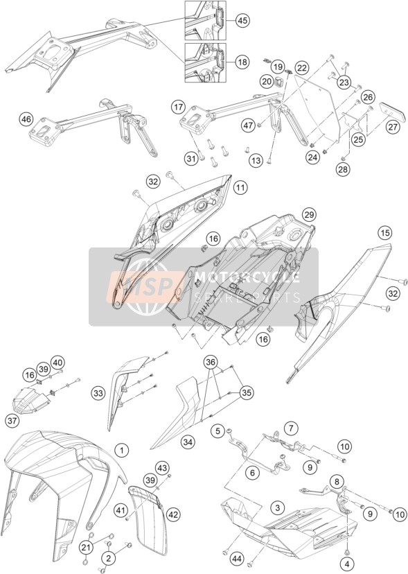 KTM 250 Duke, orange CN 2020 Masker, Spatborden voor een 2020 KTM 250 Duke, orange CN