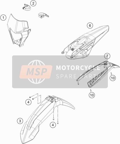 KTM 250 XC-W TPI US 2020 Masker, Spatborden voor een 2020 KTM 250 XC-W TPI US