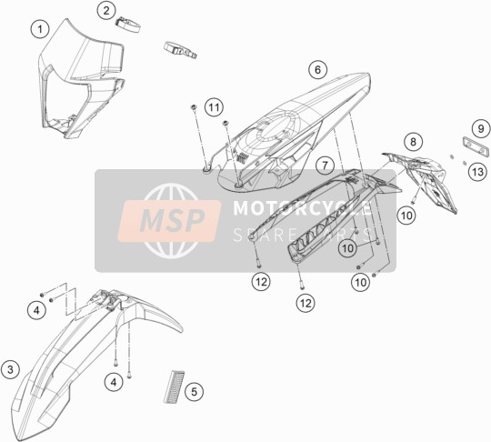 KTM 350 EXC-F EU 2021 Mask, Fenders for a 2021 KTM 350 EXC-F EU