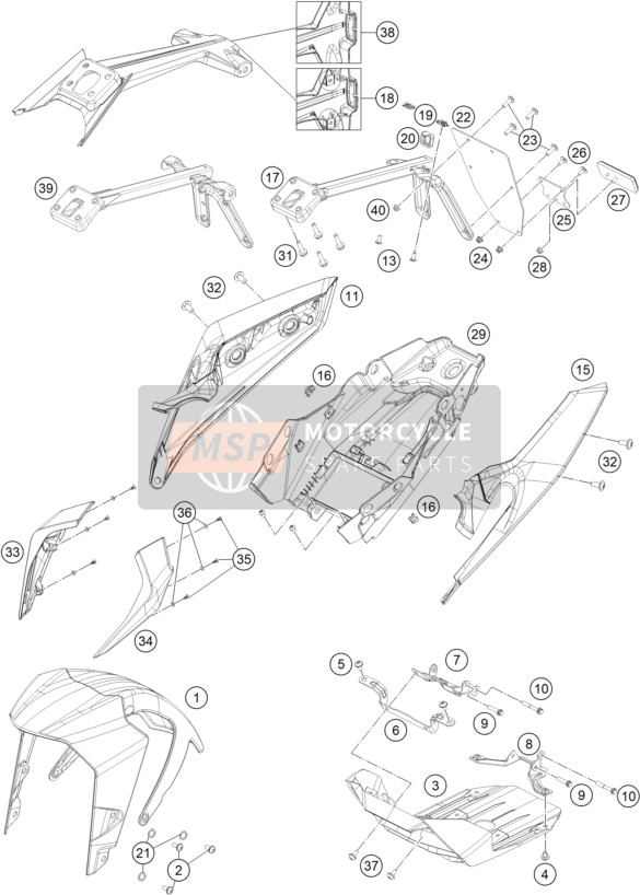 KTM 390 Duke, white - CKD CO 2020 Máscara, Guardabarros para un 2020 KTM 390 Duke, white - CKD CO