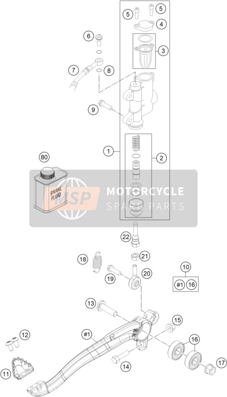 KTM 85 SX 19/16 EU 2021 Achterrem aansturing voor een 2021 KTM 85 SX 19/16 EU