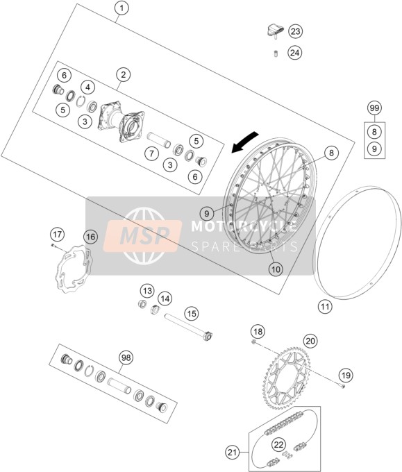 KTM Freeride E-XC EU 2020 Rear Wheel for a 2020 KTM Freeride E-XC EU