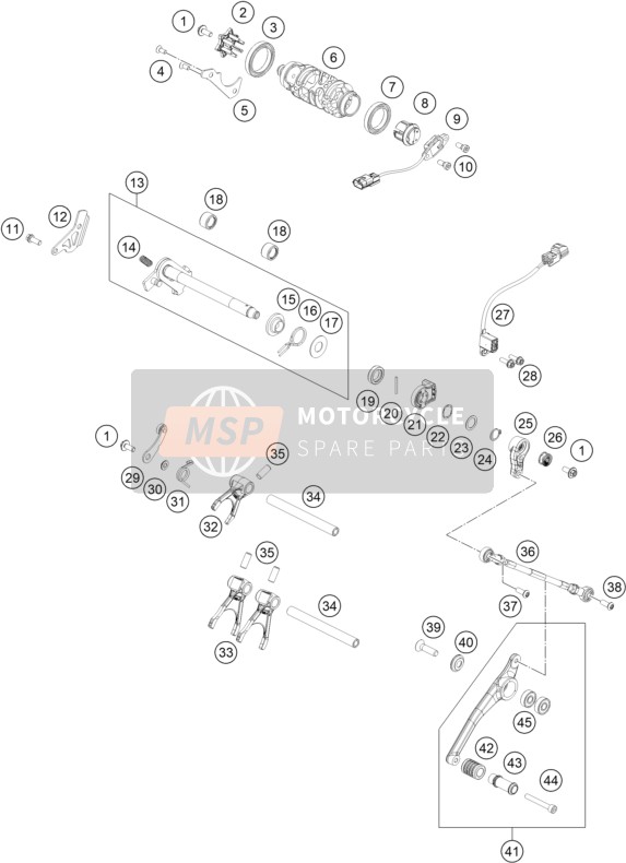 KTM 890 Duke R US 2020 Schakelmechanisme voor een 2020 KTM 890 Duke R US