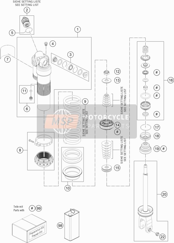 KTM 150 SX EU 2020 Shock Absorber Disassembled for a 2020 KTM 150 SX EU