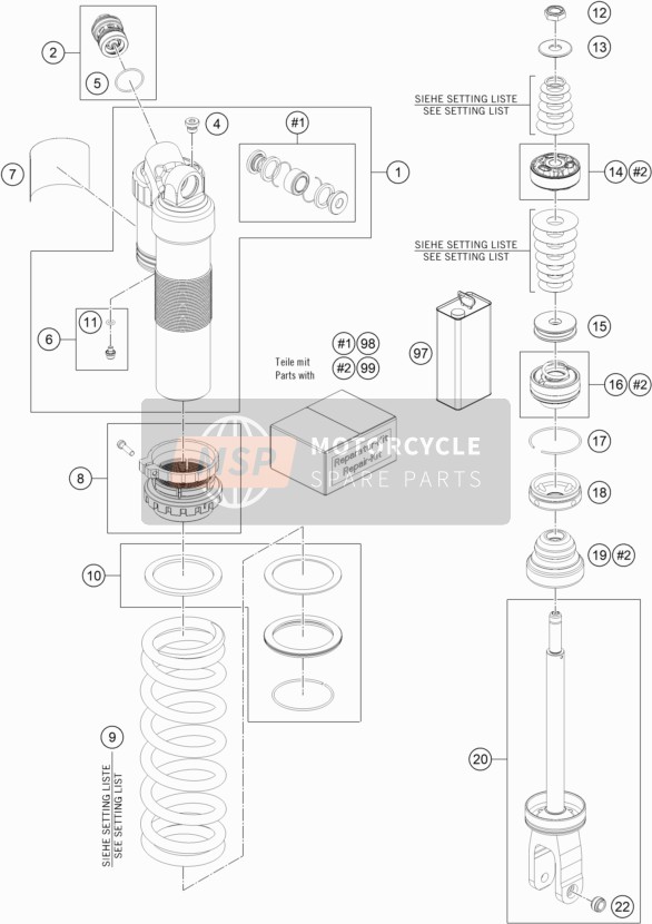 KTM 250 SX EU 2021 Shock Absorber Disassembled for a 2021 KTM 250 SX EU