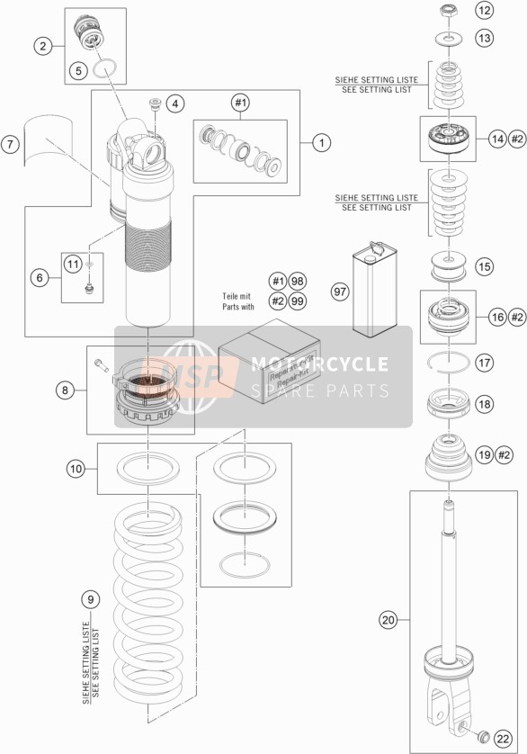 KTM 450 SMR EU 2021 Shock Absorber Disassembled for a 2021 KTM 450 SMR EU