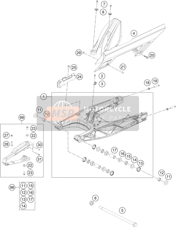 KTM 390 Duke, orange - B.D. EU 2020 Swing Arm for a 2020 KTM 390 Duke, orange - B.D. EU