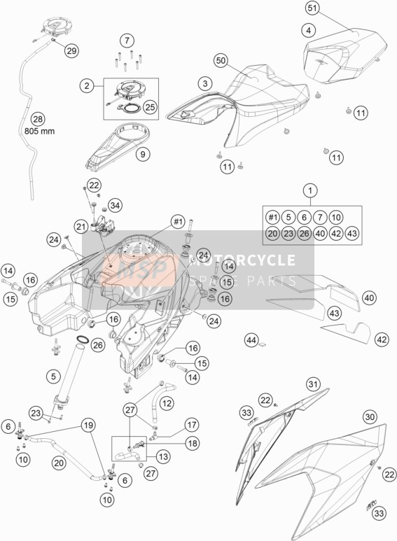 KTM 1290 Super Duke GT, black US 2020 Carro armato, posto a sedere per un 2020 KTM 1290 Super Duke GT, black US