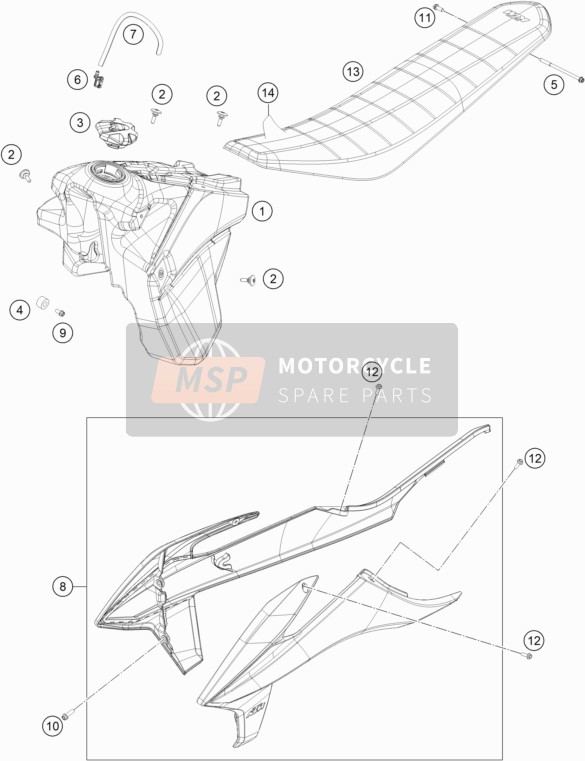 KTM 250 XC TPI US 2020 Tanque, Asiento para un 2020 KTM 250 XC TPI US
