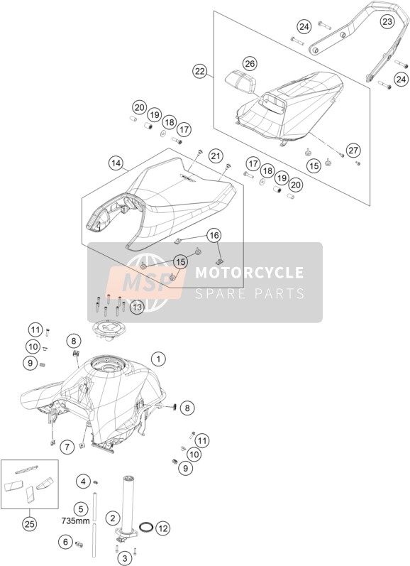 KTM 890 Duke R US 2020 Carro armato, posto a sedere per un 2020 KTM 890 Duke R US