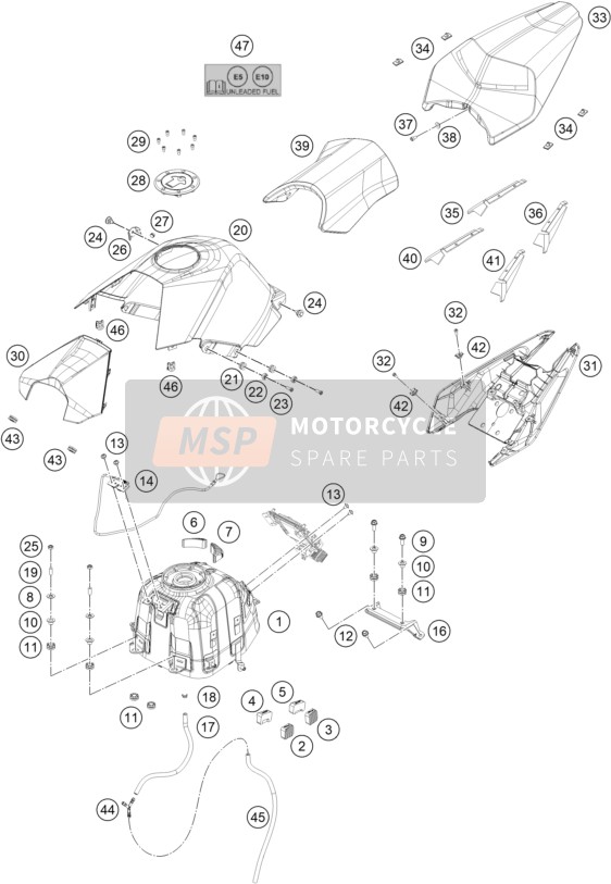 KTM RC 200, black, w/o ABS - IKD AR 2020 Carro armato, posto a sedere per un 2020 KTM RC 200, black, w/o ABS - IKD AR