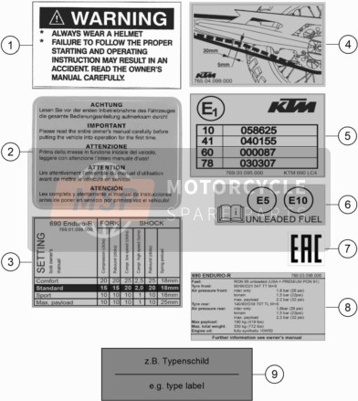 KTM 690 Enduro R US 2020 Technic Informationsaufkleber für ein 2020 KTM 690 Enduro R US