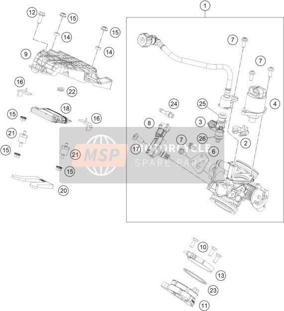 KTM 200 Duke, orange, ABS-IKD AR 2020 Cuerpo del acelerador para un 2020 KTM 200 Duke, orange, ABS-IKD AR