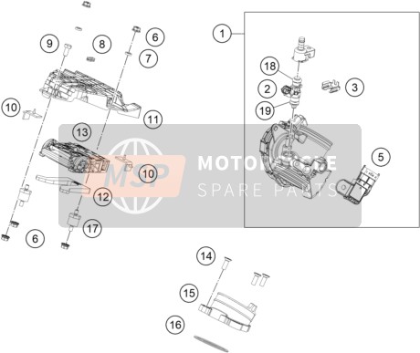 KTM 390 Adventure, orange EU 2020 Throttle Body for a 2020 KTM 390 Adventure, orange EU