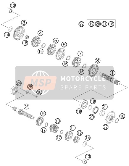 KTM 65 SX EU 2021 Transmission pour un 2021 KTM 65 SX EU