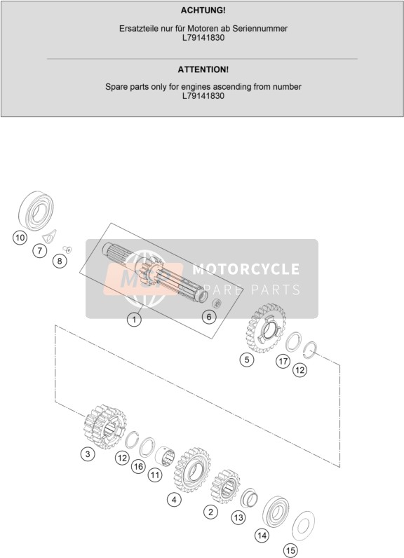 KTM 250 EXC-F EU 2020 Transmission I - Main Shaft 2 for a 2020 KTM 250 EXC-F EU