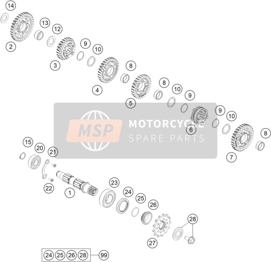 KTM 450 XC-F US 2021 Transmisión II - Eje contrario para un 2021 KTM 450 XC-F US