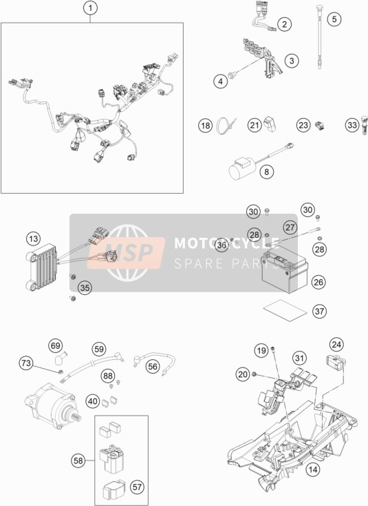 KTM 250 XC TPI US 2020 Wiring Harness for a 2020 KTM 250 XC TPI US