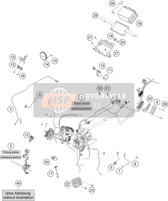 KTM 390 Adventure, white EU 2020 Wiring Harness for a 2020 KTM 390 Adventure, white EU