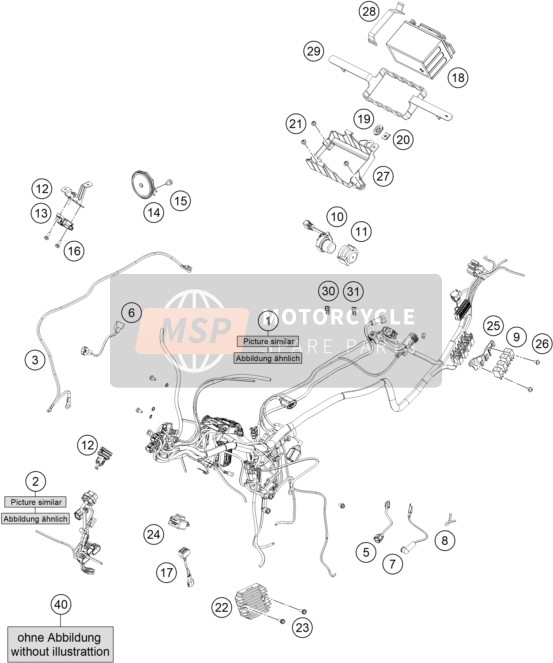 KTM 390 Adventure, white - B.D. US 2020 Wiring Harness for a 2020 KTM 390 Adventure, white - B.D. US