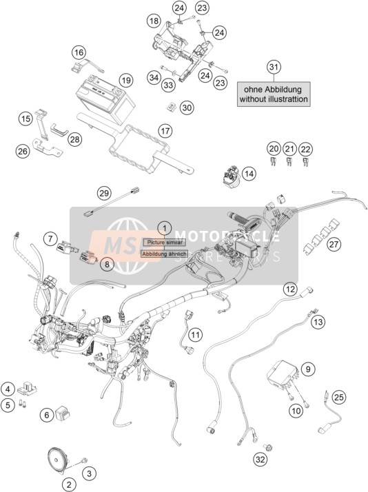 KTM 390 Duke, white - IKD AR 2020 Wiring Harness for a 2020 KTM 390 Duke, white - IKD AR