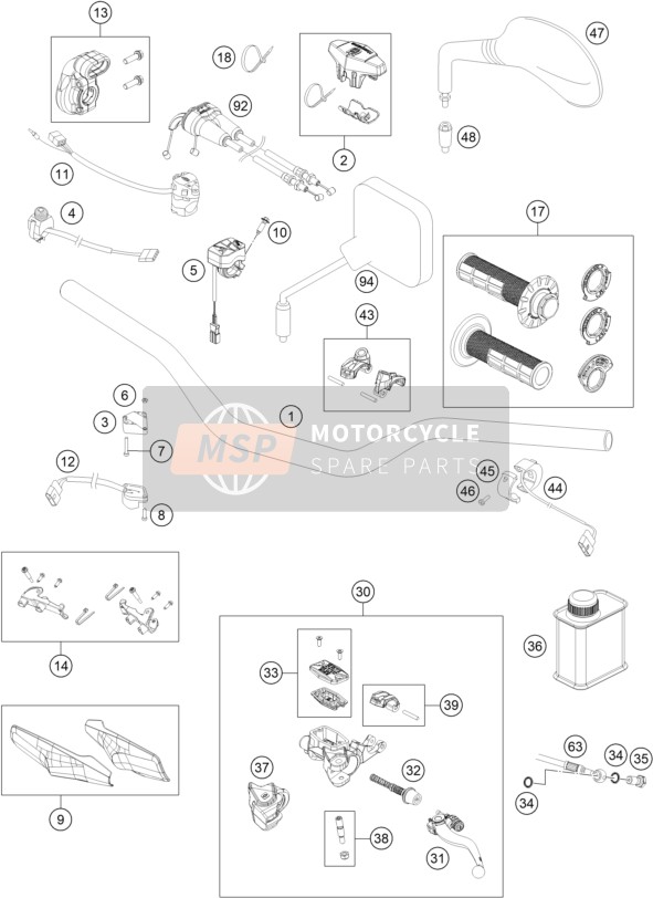 Husqvarna FE 250 HERITAGE 2023 Guidon, Les contrôles pour un 2023 Husqvarna FE 250 HERITAGE