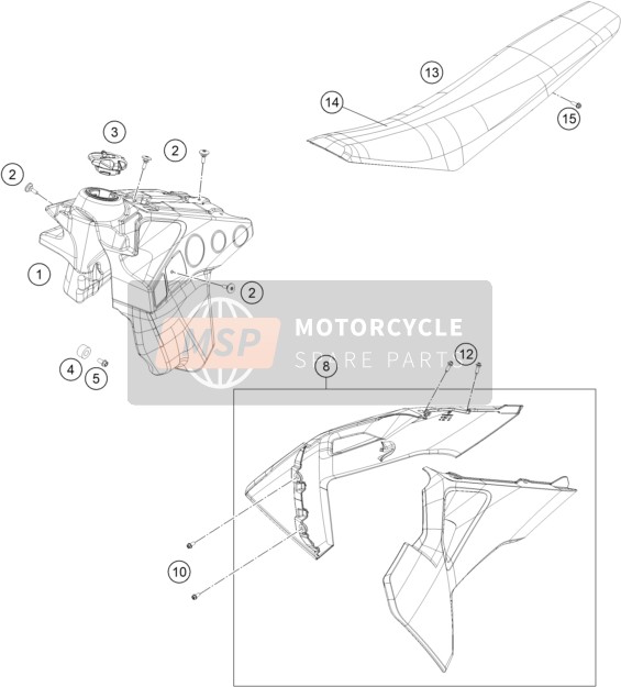 Husqvarna FE 250 CKD 2022 Réservoir, Siège 1 pour un 2022 Husqvarna FE 250 CKD