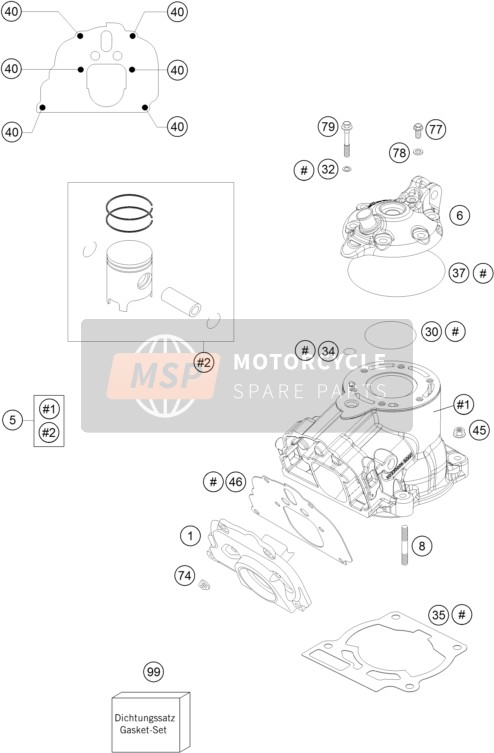 Husqvarna TE 125, Europe 2015 Cilindro, Cabeza de cilindro para un 2015 Husqvarna TE 125, Europe