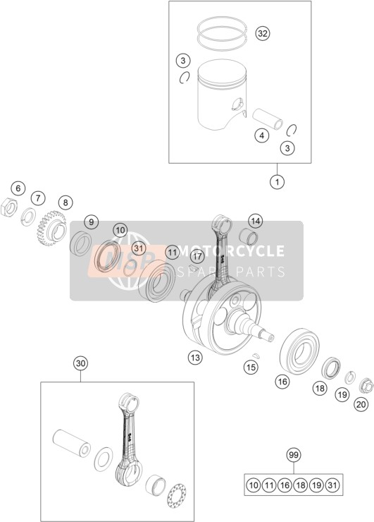 Husqvarna TE 250, Europe 2015 Crankshaft, Piston for a 2015 Husqvarna TE 250, Europe