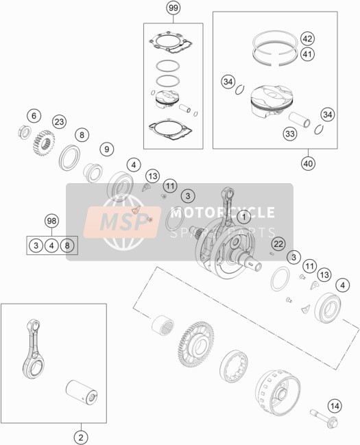 Husqvarna FE 250, Europe 2016 Crankshaft, Piston for a 2016 Husqvarna FE 250, Europe