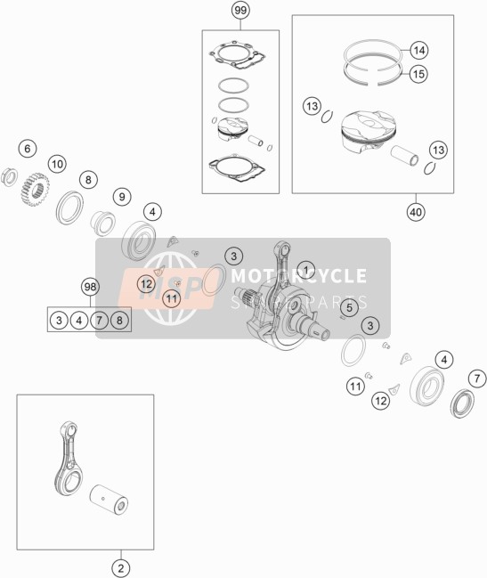 Husqvarna FC 350, Europe 2018 Crankshaft, Piston for a 2018 Husqvarna FC 350, Europe