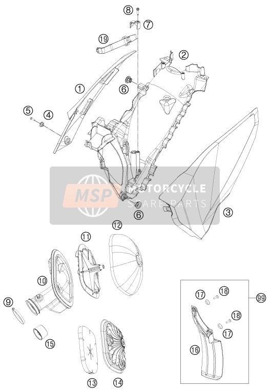 Husqvarna FE 250, Europe 2015 Filtre à air pour un 2015 Husqvarna FE 250, Europe