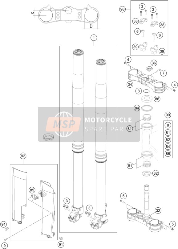 Husqvarna FE 250, Europe 2015 Front Fork, Triple Clamp for a 2015 Husqvarna FE 250, Europe