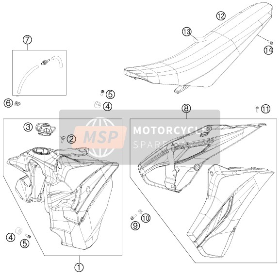 Husqvarna FE 250, Europe 2015 Tank, Zadel voor een 2015 Husqvarna FE 250, Europe