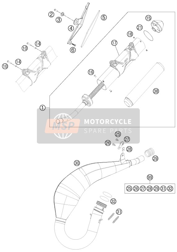 Husqvarna TE 125, Europe 2015 ABGASSYSTEM für ein 2015 Husqvarna TE 125, Europe