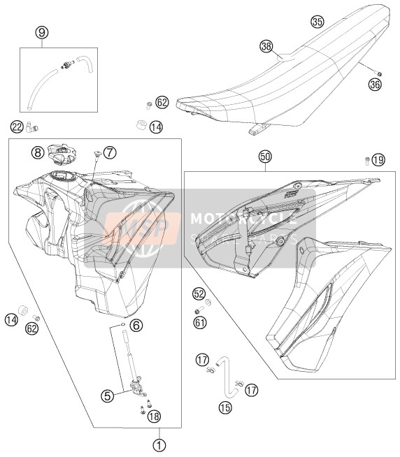 Husqvarna TE 125, Europe 2015 TANK, SITZ für ein 2015 Husqvarna TE 125, Europe